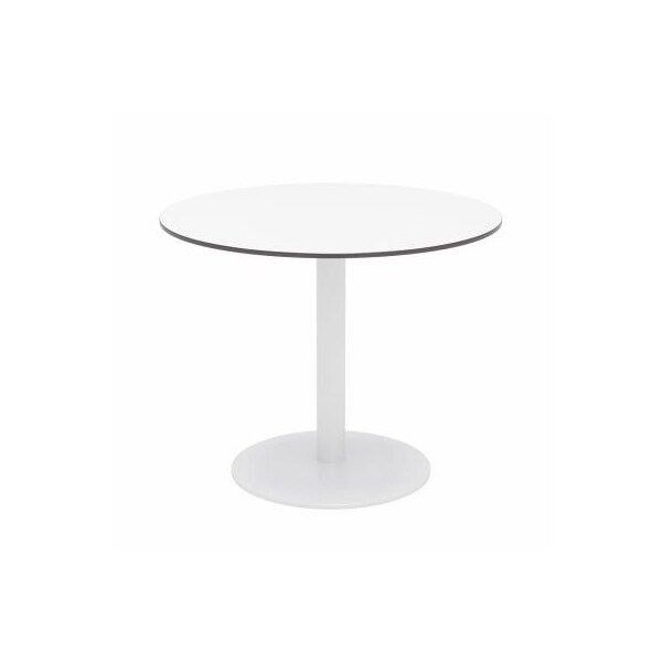 Kfi KFI 36" Round Outdoor Cafe Table - Designer White Phenolic Top - White Aluminum Frame - Ivy Series OLTP36RD-B2200WH-D354 - main